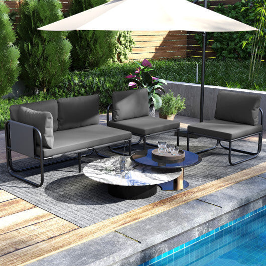 Patio Loveseat Sofa Couch with Removable Pillows and Seat Cushion-Gray W2B