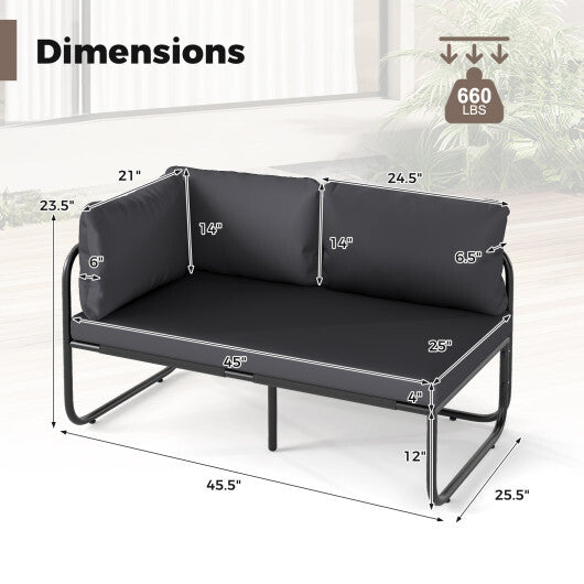 Patio Loveseat Sofa Couch with Removable Pillows and Seat Cushion-Gray W2B