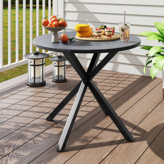 33.5 Inch Round Patio Bistro Table with Wood-Like Top and X-Shaped Legs-Gray W2B