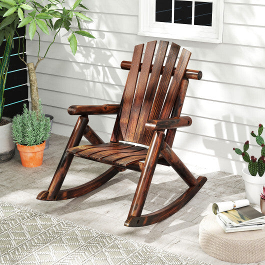 Outdoor Adirondack Rocking Chair for Adults Solid Wood Porch Rocker-Brown W2B