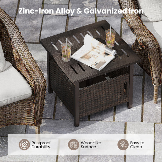Outdoor Side Table with 1.93" Umbrella Hole All-Weather PE Wicker Patio Umbrella Table-Brown W2B