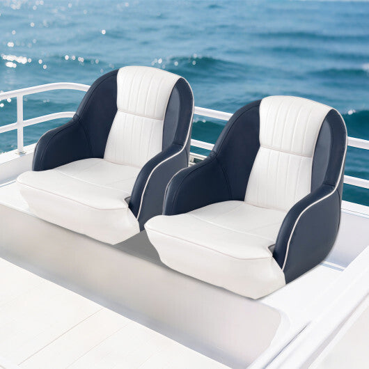 Captain Bucket Seat Pontoon Boat Chair with PVC Leather and Armrests-Blue