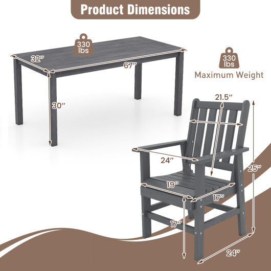7 Pieces Patio Dining Set Outdoor HDPE Weather Resistant Table and Chairs Set-Black W2B