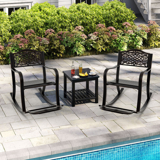Patio Rocking Chair with Footrest and Curved Armrests-Brown W2B