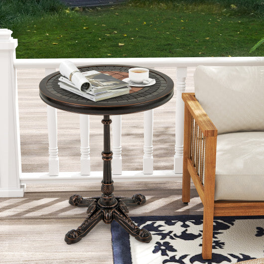 24" Round Patio Dining Table Weather-resistant Cast Aluminum Table-Bronze