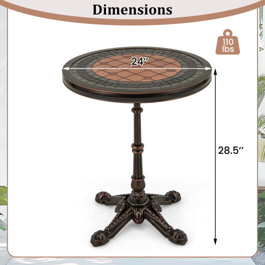 24" Round Patio Dining Table Weather-resistant Cast Aluminum Table-Bronze W2B