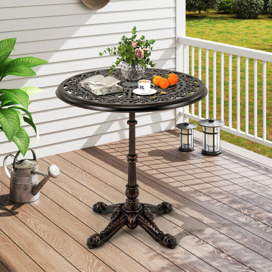 27Inch Round Cast Aluminum Patio Bistro Table with Hollow Top-Copper W2B