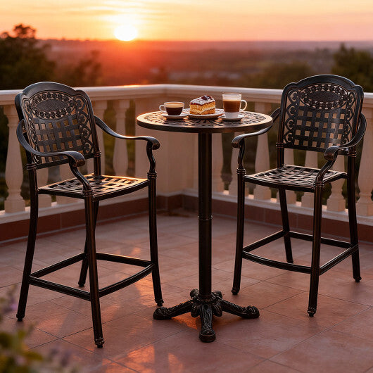 Set of 2 Outdoor Bar Stool 25.5 Inch Counter Height Cast Aluminum Bar Chairs-Copper W2B