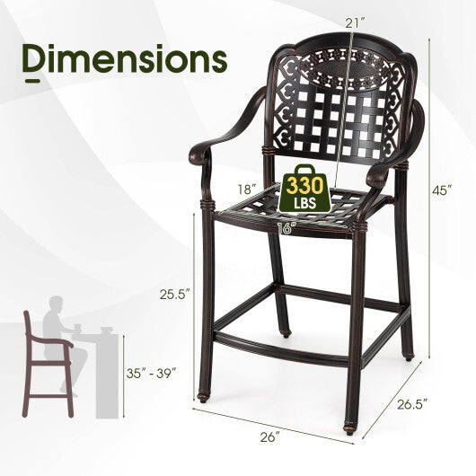 Set of 2 Outdoor Bar Stool 25.5 Inch Counter Height Cast Aluminum Bar Chairs-Copper W2B
