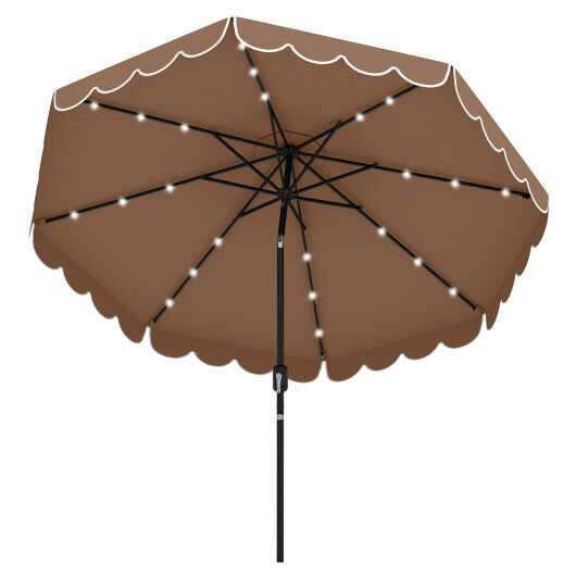 9.3 FT Solar Patio Umbrella with 24 LED Lights Vented Top and Ruffles-Gray W2B