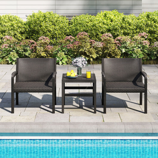 3 Piece Patio Furniture Set with 2 Modern Rattan Armchair and 25 Inch Squire Side Table-Black W2B