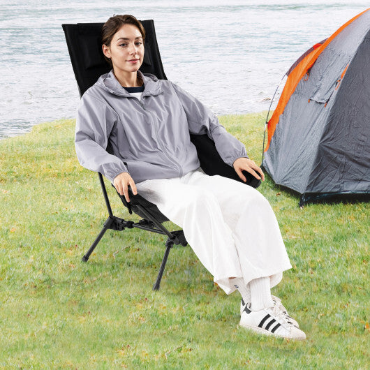 High Back Portable Camping Chair with Compact Carry Bag and Pillow-Black W2B