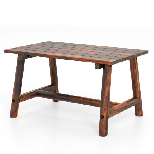 Solid Wood Patio Table with Slatted Tabletop for Garden Lawn Porch Balcony Poolside Living Room-Brown W2B