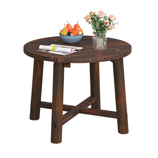Patio End Table with Solid Wood Structure for Garden Deck Poolside and Indoors-Brown W2B