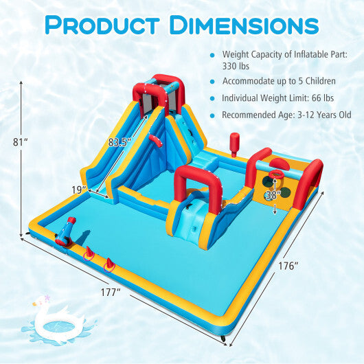 Inflatable Double Water Slide Park 9-in-1 Giant Bounce House 750W Blower Included W2B