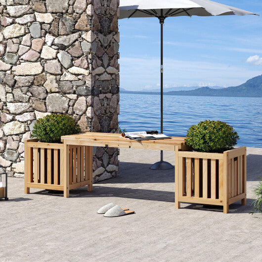 Patio Wooden Bench with Planter 2 Person Patio Bench-Natural