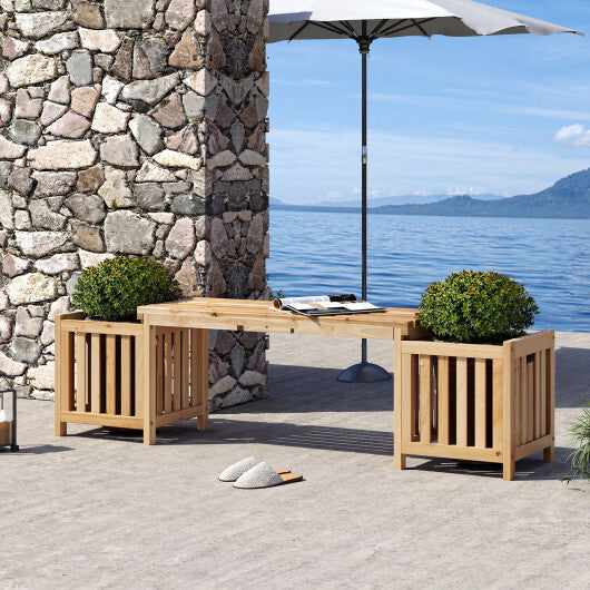 Patio Wooden Bench with Planter 2 Person Patio Bench-Natural W2B