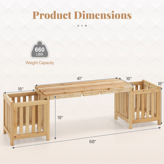 Patio Wooden Bench with Planter 2 Person Patio Bench-Natural