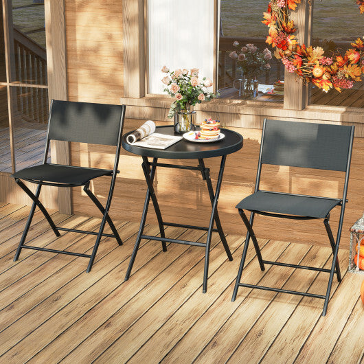 3 Piece Outdoor Folding Patio Bistro Set with Tempered Glass Coffee Table and 2 Patio Chairs W2B