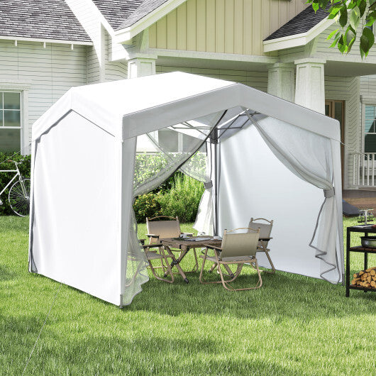 Pop up Canopy Tent wiht 4 Sidewalls Mesh Netting Wheeled Bag-White
