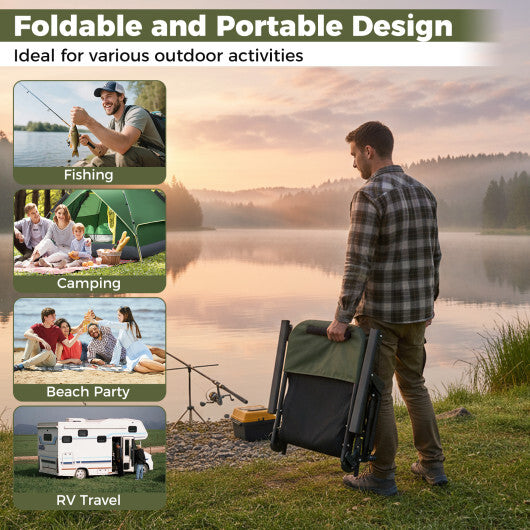 Oversized Foldable Fishing Chair with Detachable Footrest-Green W2B