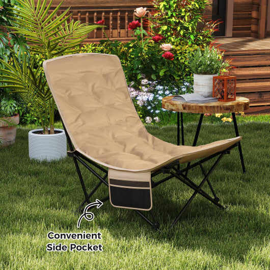 Folding Camping Chair for Adults with Adjustable Backrest and Carrying Bag-Khaki W2B