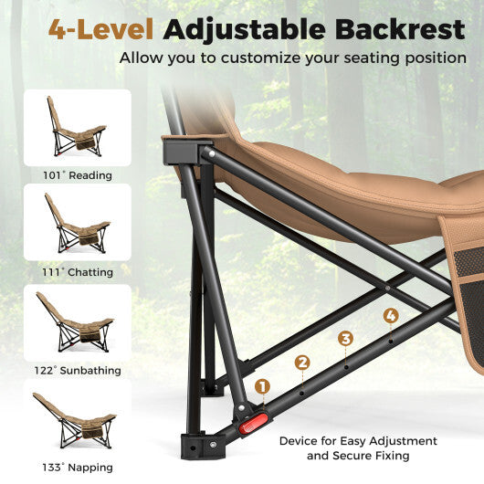 Folding Camping Chair for Adults with Adjustable Backrest and Carrying Bag-Khaki W2B