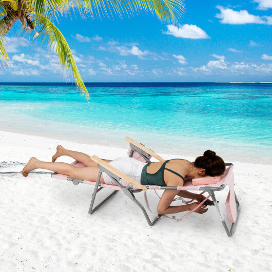 3-IN-1 Foldable Beach Chair with Footrest and Adjustable Backrest-Pink W2B