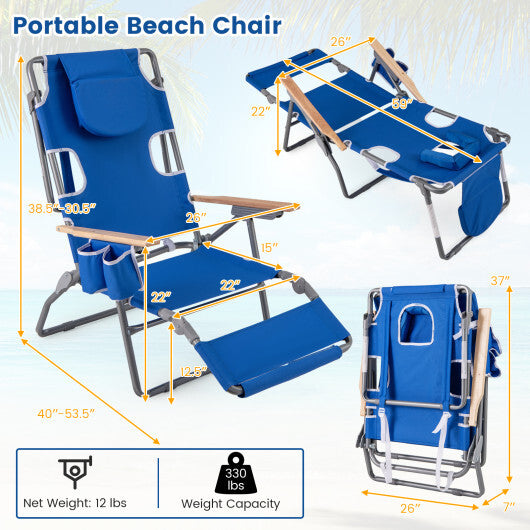 3-IN-1 Foldable Beach Chair with Footrest and Adjustable Backrest-Pink W2B