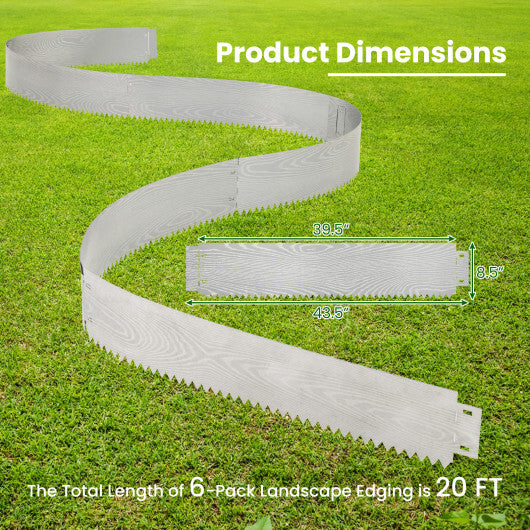 6-Pack 20 FT Galvanized Metal Landscape Edging for Lawn