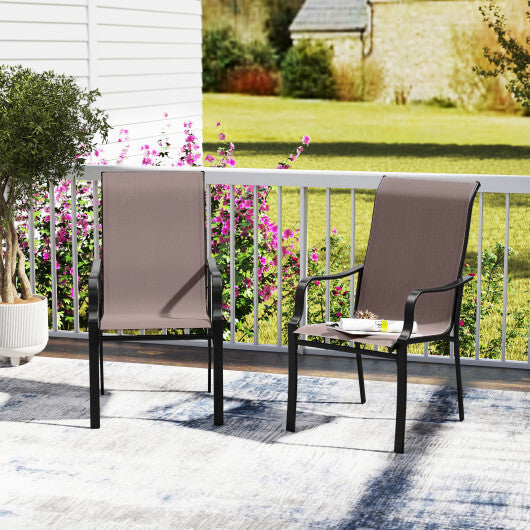 Patio Dining Chair Set of 2 with Wide Seat and Heavy-Duty Metal Frame-Brown