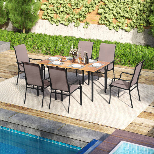 Patio Dining Chair Set of 2 with Wide Seat and Heavy-Duty Metal Frame-Brown W2B