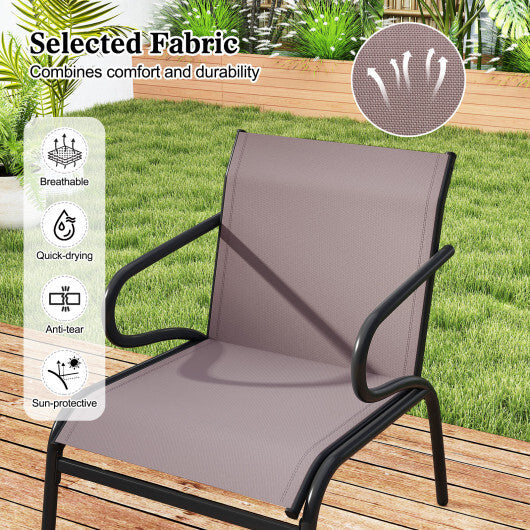 Modern Patio Chairs Set of 2 with Breathable Fabric for Porch-Coffee W2B