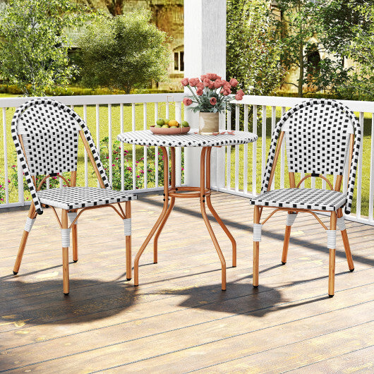 3 Piece French Bistro Table Chair Set with Outdoor Wicker Round Table and 2 Dining Chairs