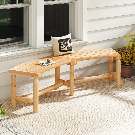 Patio Curved Bench Solid Wood Fire Pit Bench Outdoor Backless Loveseat-Natural W2B