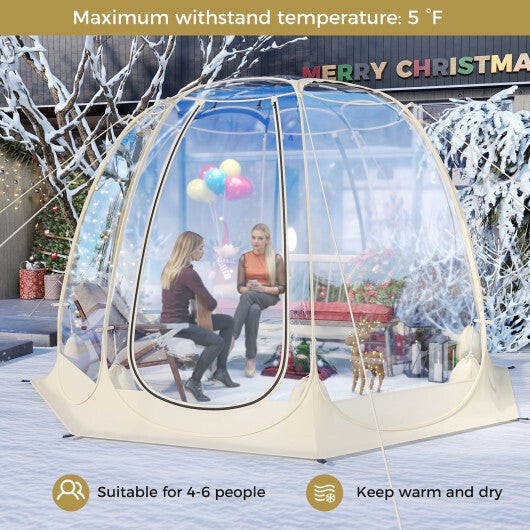 Pop Up Bubble Tent 630? Transparent PVC Igloo 8.5 x 8.5 FT Instant Setup Screen House for 5-6 People-Beige W2B