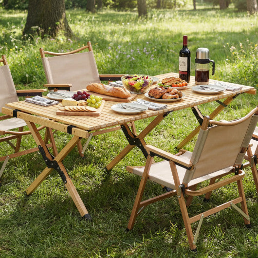 48 Inch Folding Camping Table with Carry Bag for Backyard-Natural W2B