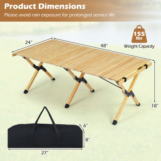 48 Inch Folding Camping Table with Carry Bag for Backyard-Natural W2B