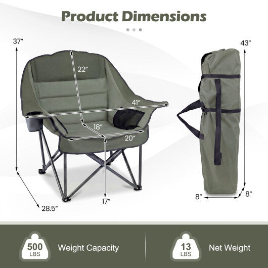 Folding Oversized Camping Chair with Side Pockets and Cup Holder-Blue W2B