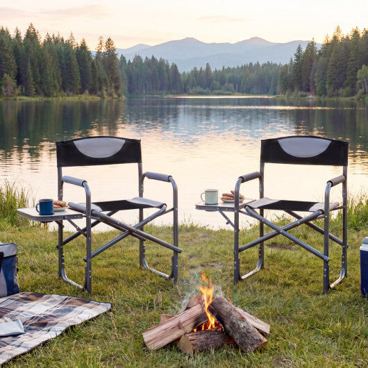 Lightweight Folding Camping Chair with Side Table-Black - Color: Black W2B