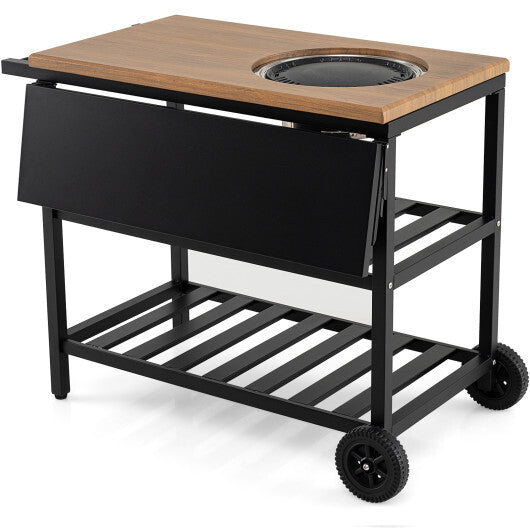 Outdoor Dining Cart with BBQ Grill and Folding Side Panel W2B