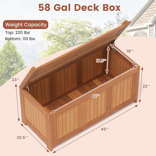 52 Gallon 3-in-1 Patio Wood Deck Box with Flip Top for Cushions W2B