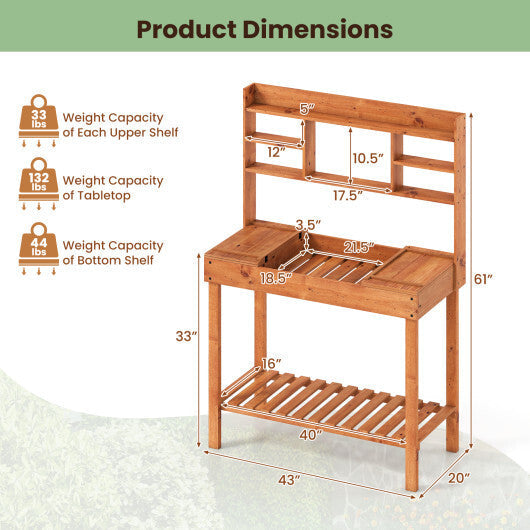 Wooden Potting Bench Table 61" Garden Planting Workstation with 3-Tier Open Shelf-Brown W2B