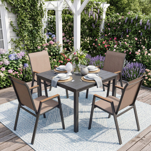 Set of 4 Stackable Patio Chairs with High Backs for Backyard 400 LBS-Brown W2B