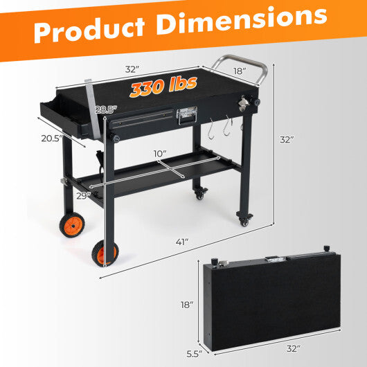 Folding Grill Cart for 17 and 22 Inch Griddles with Heat-Resistant Mat W2B