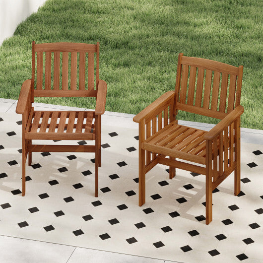 Patio Chairs Set of 2 Outdoor Solid Wood Chairs with Slatted Seat and Inclined Backrest W2B