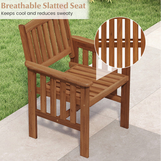 Patio Chairs Set of 2 Outdoor Solid Wood Chairs with Slatted Seat and Inclined Backrest W2B
