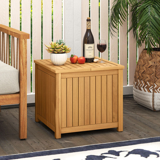 2-in-1 Outdoor Side Table with Storage Acacia Wood Slatted Coffee Table Square Slatted End Storage Box W2B