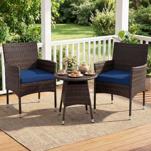 3 Piece Patio Furniture Set Outside Bistro Set for Porch-Navy W2B