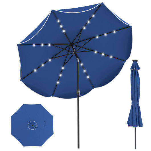 10 FT Scalloped Solar Patio Umbrella with 24 LED Lights and Tilt Adjustment-Beige W2B